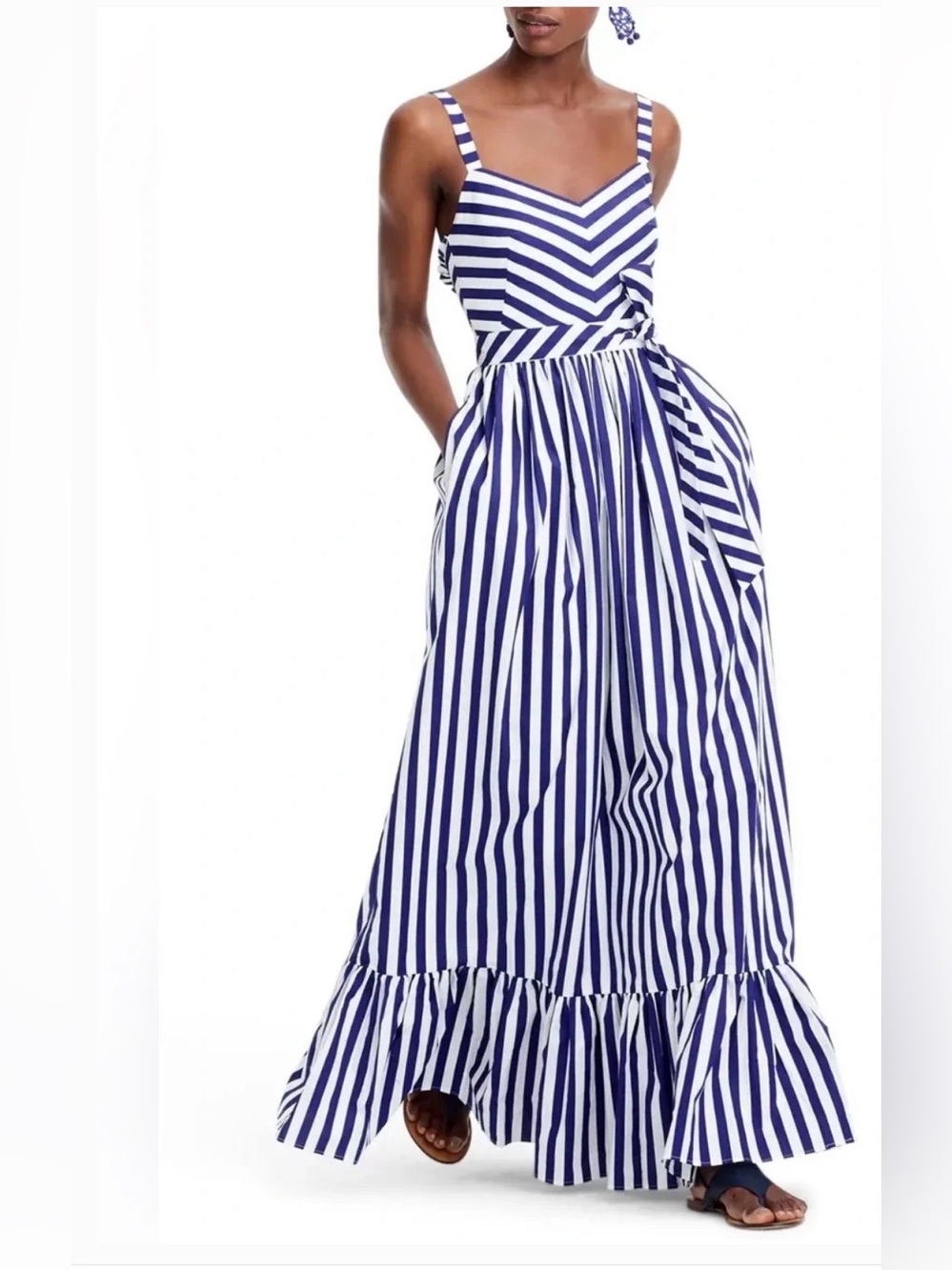 J. Crew Navy and White Striped Maxi Dress with Tie Waist